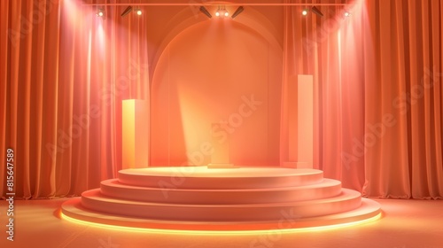 Stage podium with lighting  podium stage with for award ceremony on peach fuzz background