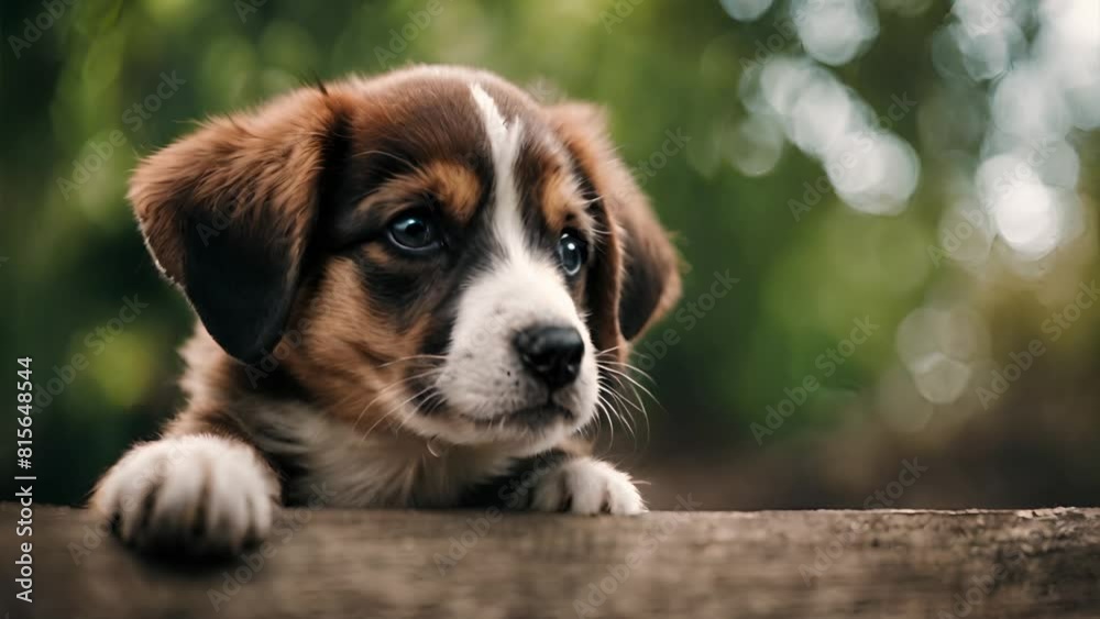 Spotted mongrel stray puppy floppy ears looks out from behind the fence looped video wallpaper Spotted mongrel stray puppy floppy ears looks out from behind the fence looped video wallpaper