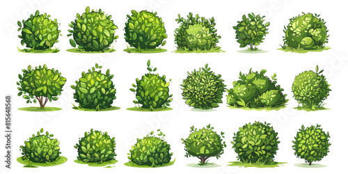 Bushes in the form of cute cartoons on a white background.