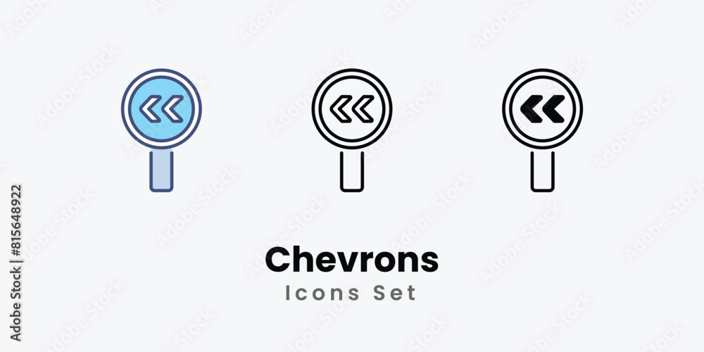 Chevrons Icons thin line and glyph vector icon stock illustration