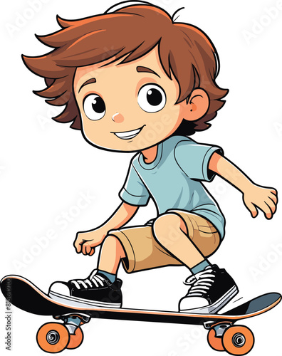 Vector illustration of a young boy riding a skateboard.
