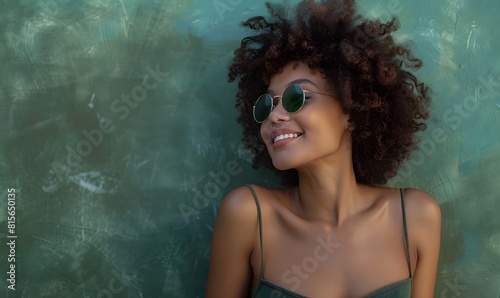 Woman in Stylish Green Top Enjoying Sunny Weather, Generative AI