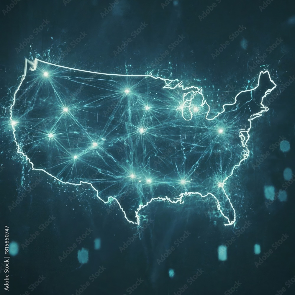Digital map of USA, concept of North America global network and connectivity, data transfer and cyber technology Digital map of USA, concept of North America global network and connectivity, data transfer and cyber technology