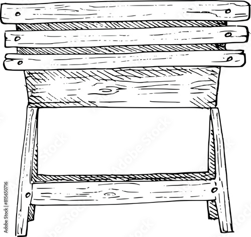 Graphic vector illustration of wooden stand. Hand painting. Horse equipment, for horse sport, riding