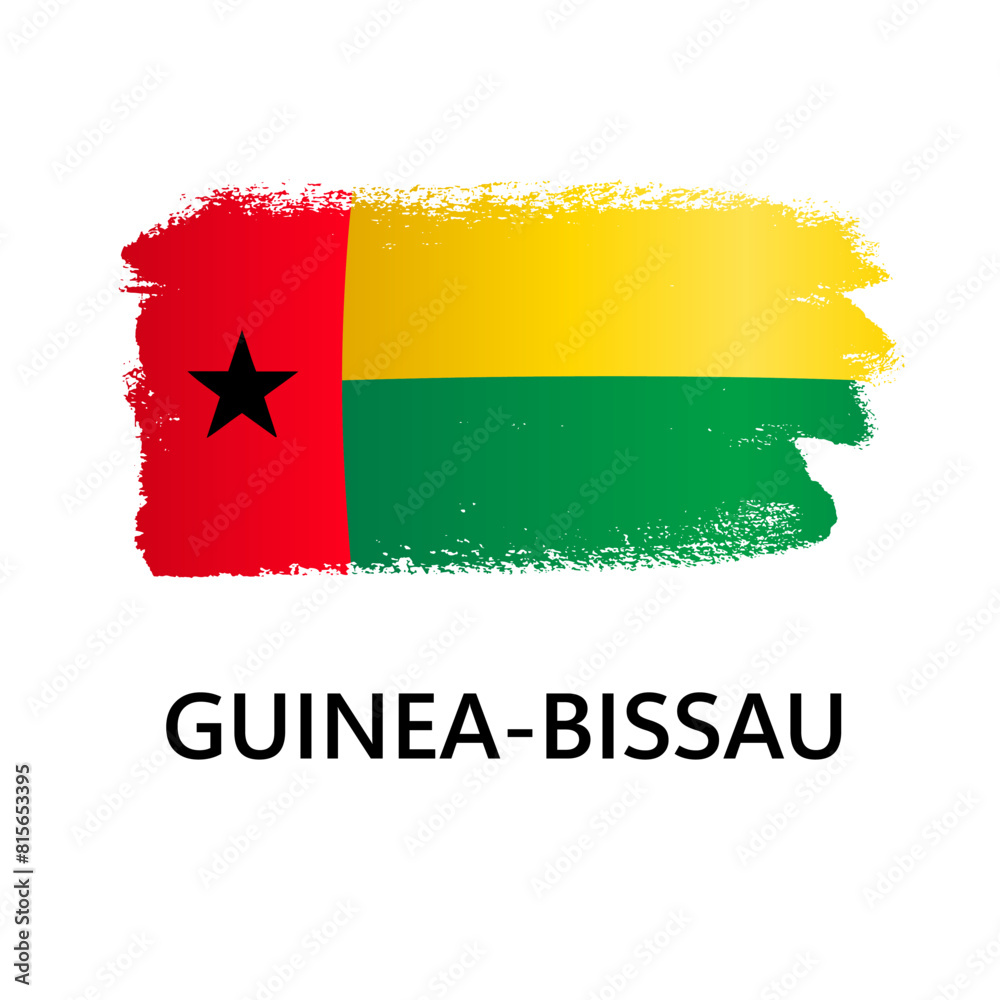 Obraz premium National symbols - flag of Guinea-Bissau isolated on white background. Hand-drawn illustration. Flat style. 