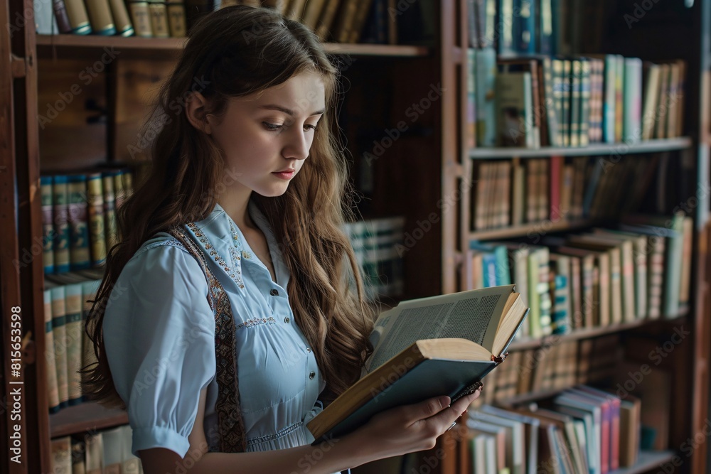 Beautiful college students reading in the library Beautiful college students reading in the library