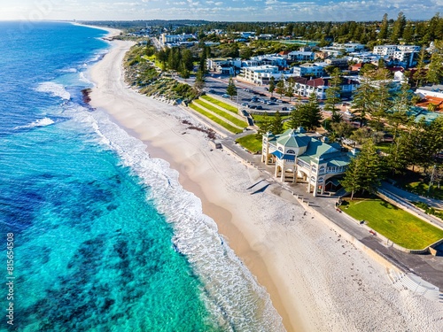 Aerial view of the stunning Cottesloe Beach in Western Australia, with crystal blue waters photo