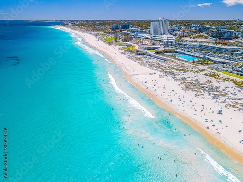 Aerial view of Scarborough Beach, Perth, Western Australia, with pristine white sands photo