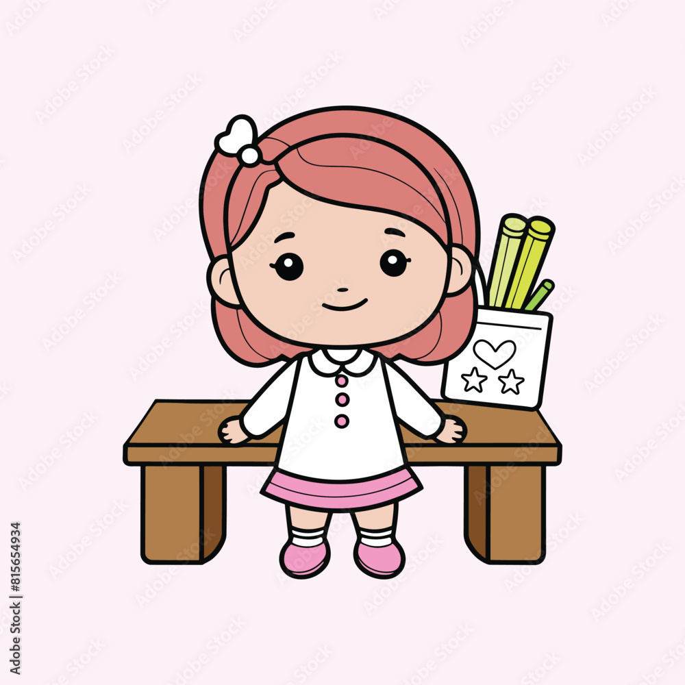 School girl Vector illustration, little girl in school vector art School girl Vector illustration, little girl in school vector art
