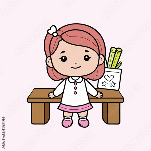 School girl Vector illustration, little girl in school vector art (ID: 815654934)