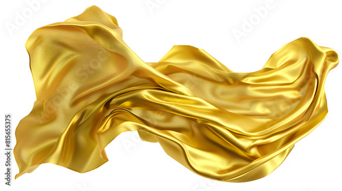 Golden silk fabric cloth material flying in the wind Isolated on white background