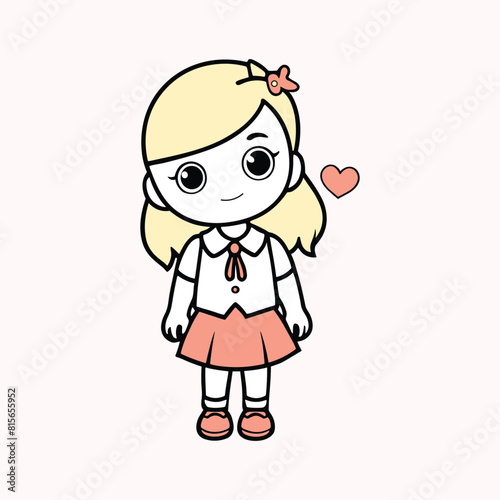lovely school girl in school uniform vector illustration