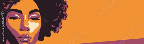 Vector banner portrait of african american woman strong feminist. Place for text. Women's Day. Vector illustration of girl power, movement for gender equality and women empowerment