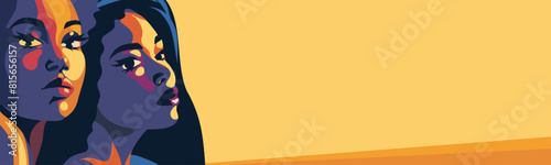 Vector banner portrait of strong and brave girls supporting each other and the feminist movement. Vector illustration of girl power, movement for gender equality and women empowerment.