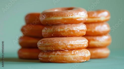 Macro view of a stack of glazed Krispy Kreme doughnuts photo