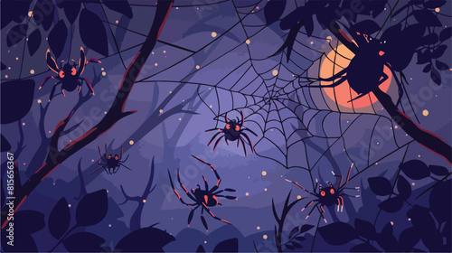 Scary Halloween card design with cute funny spiders office