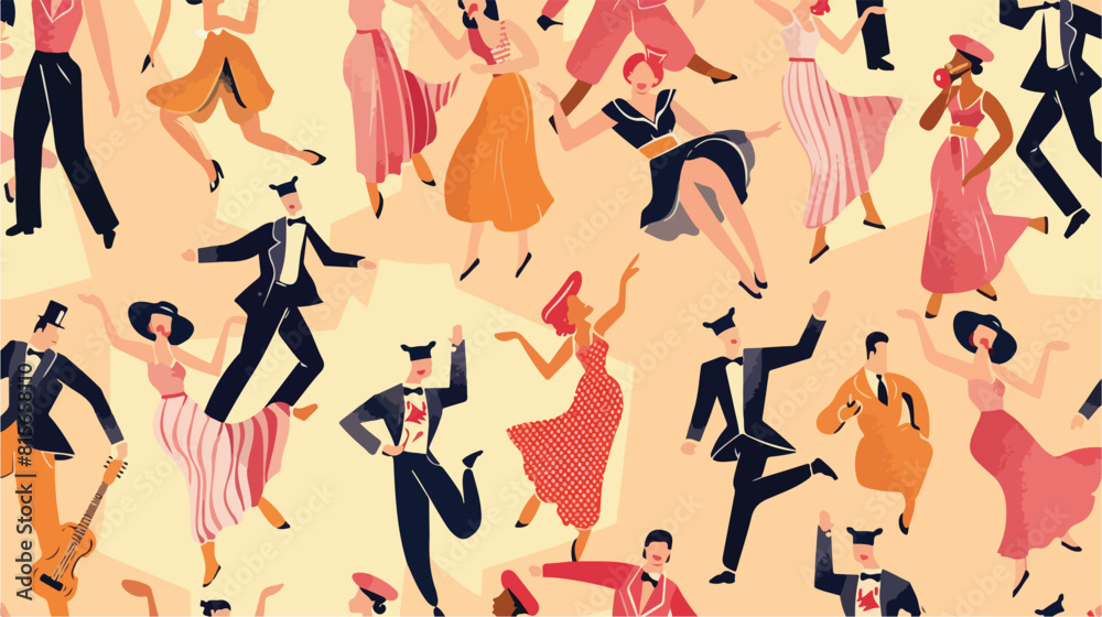 Seamless pattern with broadway dancers in 1920s styl