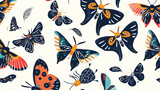 Seamless pattern with cartoon moths online white background
