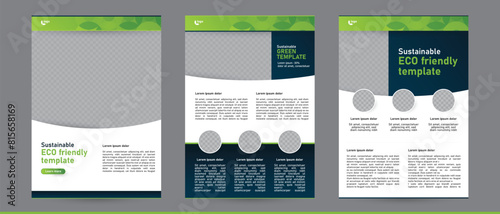 eco green background sustainable ecological brochure booklet template, business document report newsletter proposal flyer poster with text information page layout