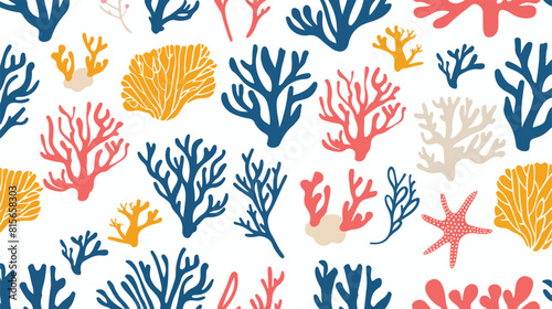 Seamless pattern with coral and seaweed online white background