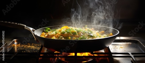 Homemade food being cooked in a pan depicting an image related to the cooking concept with copy space photo