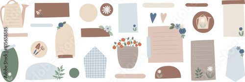 Bullet journal blank paper notes garden themed. Cute text boxes for digital planning. Garden sticky notes for digital planner and organizer. Vector illustration