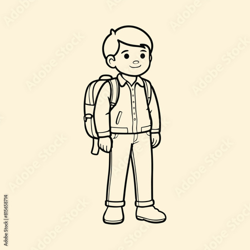 character of person, young boy with school bag , vector illustration of young boy