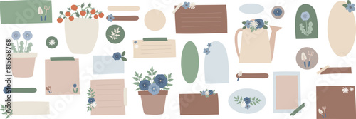 Bullet journal blank paper notes garden themed. Cute text boxes for digital planning. Garden sticky notes for digital planner and organizer. Vector illustration