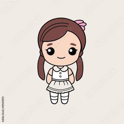 Isolated cartoonish school girl vector illustration, minimalistic vector school girl art