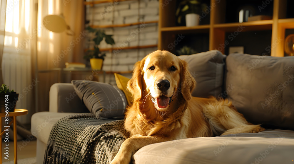 Obraz premium Adorable Golden Retriever dog in living room : Generative AI