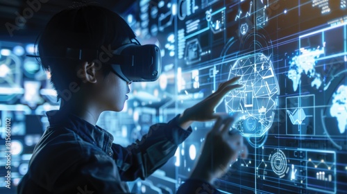 A business professional utilizes smart business software on a desktop computer, customizing workflows, automating tasks, and integrating data from multiple sources to drive operational efficiency and