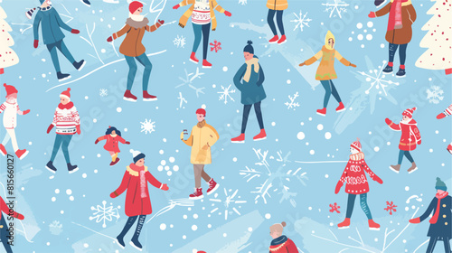 Seamless pattern with people dressed in winter cloth