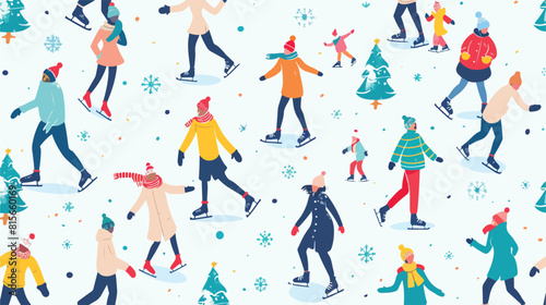 Seamless pattern with people dressed in winter cloth