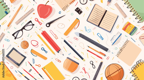 Seamless pattern with school stationery and tools for