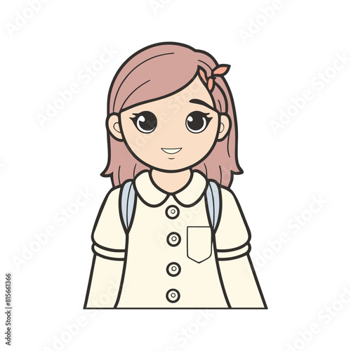School Girl little vector Illustration, School girl with bag vector illustration
