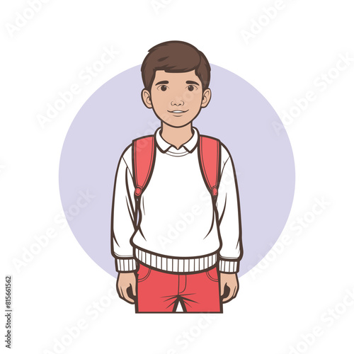 person with a bag, School boy with a bag vector illustration,  (ID: 815661562)