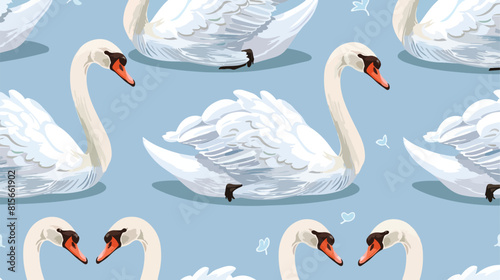 Seamless pattern with white swans. Singles and birds