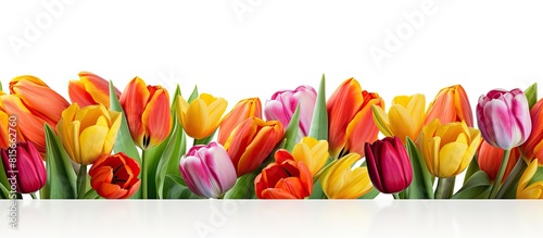 A beautiful image of tulips on a white background with plenty of copy space #815662760
