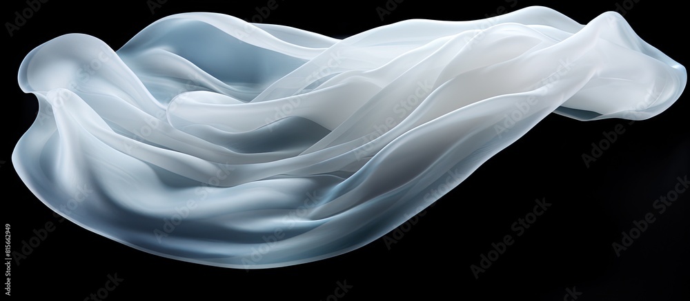 Fototapeta premium White Fluttering Cloth Isolated Waving over Dark Background Silk Fabric Flying Freeze Motion. copy space available
