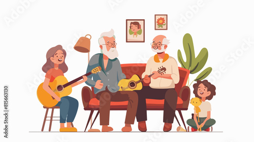 Senior grandparents and grandchildren at home. Elderl