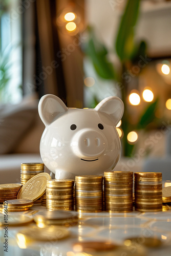 coins and piggy bank on the table saving retirement investment concept