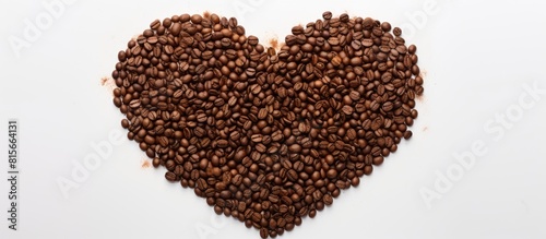 Christmas tree made with roasted coffee beans placed on white background from the top view has space for your messages. copy space available