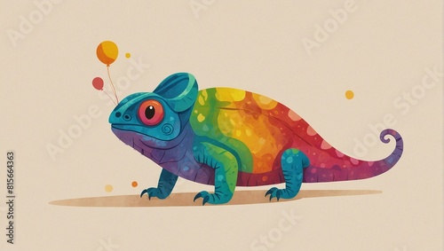 Colorful chameleon illustration in childlike drawing style