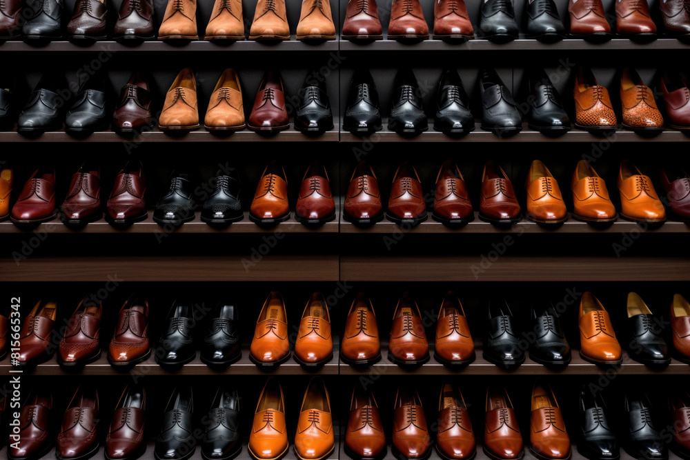Men's shoes on display in a shoe store Men's shoes on display in a shoe store