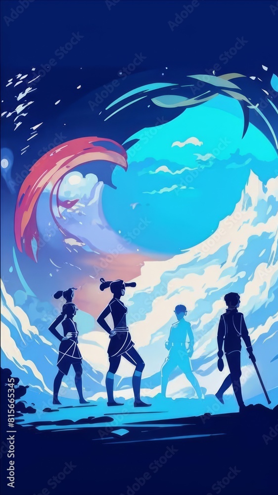 Vertical illustration with waves and surfers. Vertical illustration with waves and surfers.
