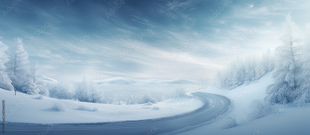 Winding road in the frosty winter forest Cold winter nature landscape. copy space available Winding road in the frosty winter forest Cold winter nature landscape. copy space available