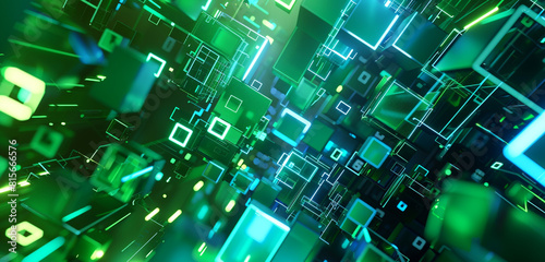 Fototapeta Naklejka Na Ścianę i Meble -  Geometric abstraction Neon green and blue in 3D.