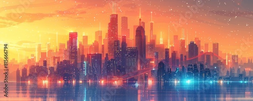 A futuristic metropolis where towering skyscrapers are connected by intricate networks of skybridges  creating a city skyline unlike any other.   illustration.