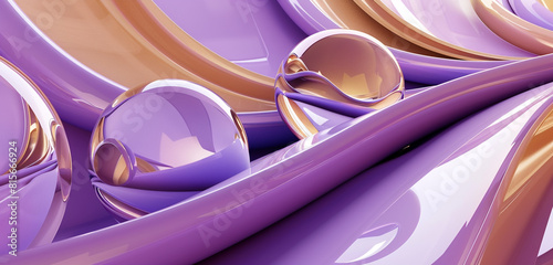 Elegant futuristic Glossy purple, tan 3D forms. photo