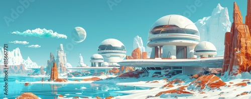 A futuristic utopia where gleaming arcologies provide sanctuary from the ravages of climate change and environmental degradation. illustration.